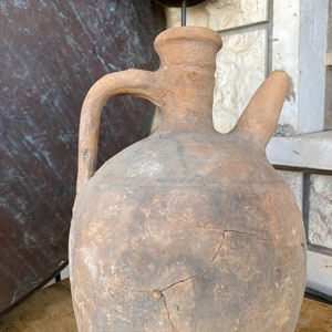 Antique Vessel Primitive Clay Pot Wabi-Sabi Décor Rustic Mediterranean Amphora Vintage Earthenware Vase Old Jug image 2