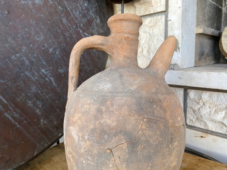 Antique Vessel Primitive Clay Pot Wabi-Sabi Décor Rustic Mediterranean Amphora Vintage Earthenware Vase Old Jug image 2