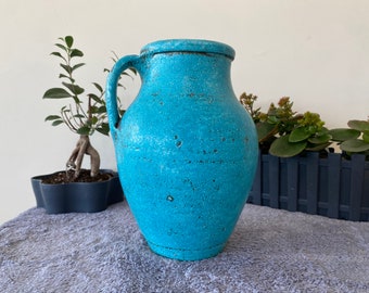 Vintage Decor Old Clay vessel, Aged and antiqued clay pot / vase / pot 6.6” x 9.8” x 5” inches