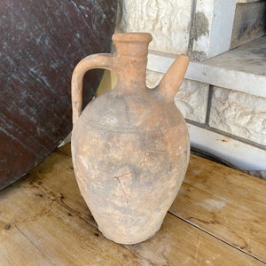 Antique Vessel Primitive Clay Pot Wabi-Sabi Décor Rustic Mediterranean Amphora Vintage Earthenware Vase Old Jug image 4