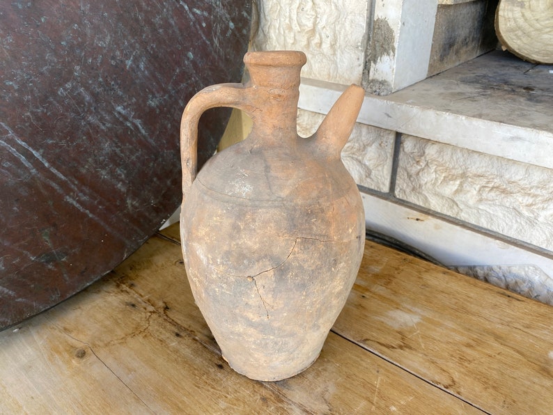 Antique Vessel Primitive Clay Pot Wabi-Sabi Décor Rustic Mediterranean Amphora Vintage Earthenware Vase Old Jug image 4