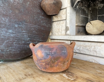 Vintage Decor Old Clay vessel, Aged and antiqued clay pot / vase / pot 6.6” x 11.4” x 5” inches