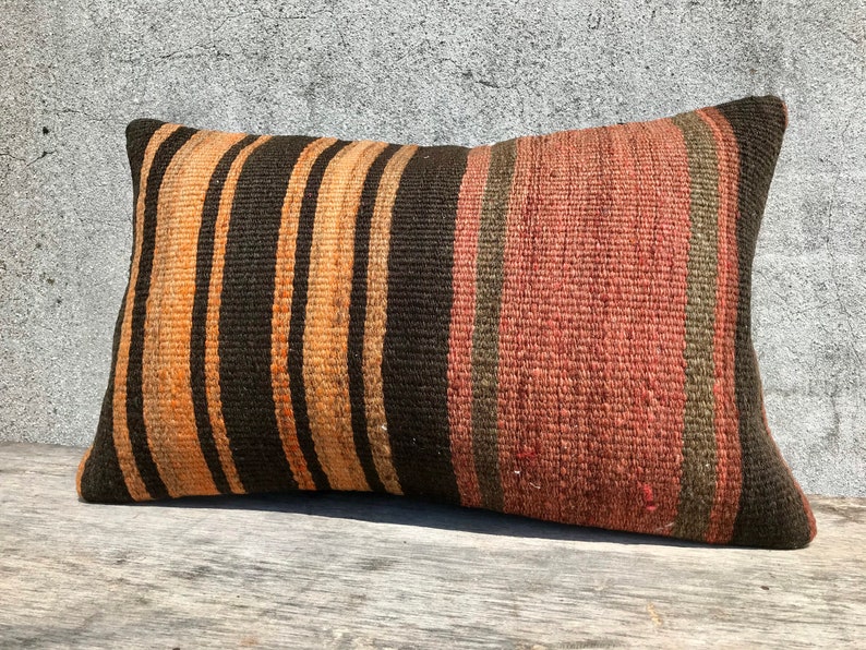 Striped Throw Pillow Cover 12x20 Colorful Kilim Pillow Bohemian Decor Ethnic Pillow Rug Cushion Decorative Sofa Pillow Lumbar Pillow Case
