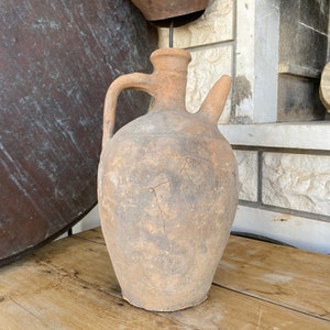 Antique Vessel Primitive Clay Pot Wabi-Sabi Décor Rustic Mediterranean Amphora Vintage Earthenware Vase Old Jug image 1