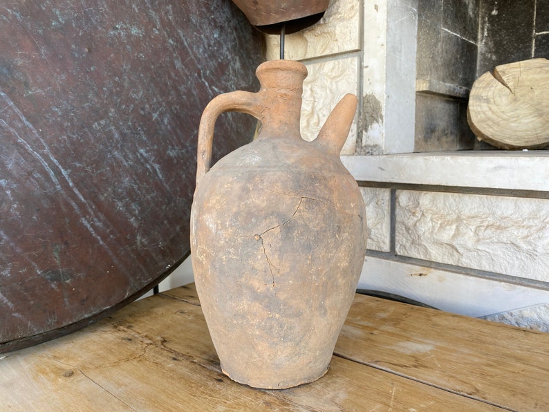 Antique Vessel Primitive Clay Pot Wabi-Sabi Décor Rustic Mediterranean Amphora Vintage Earthenware Vase Old Jug image 1