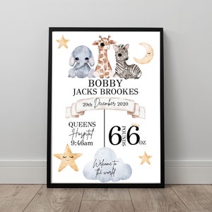 Animal Rainbow Birth Print, New Baby Gift, Baby Keepsake, Nursery Decor, Birth Details Print, Baby Gifts, Nursery Prints, New Baby Print