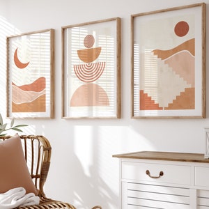 Set of 3 Boho Abstract Wall Art, Boho Wall Art, Boho Abstract Decor, Boho Home Decor, Boho Landscape Art, Boho Minimalist Rainbow.