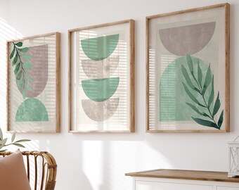 Set of 3 Abstract Botanical Wall Prints, Wall Art, Abstract Shapes, Botanical Prints, Wall Decor, Home Decor, Living Room Art, Abstract Art