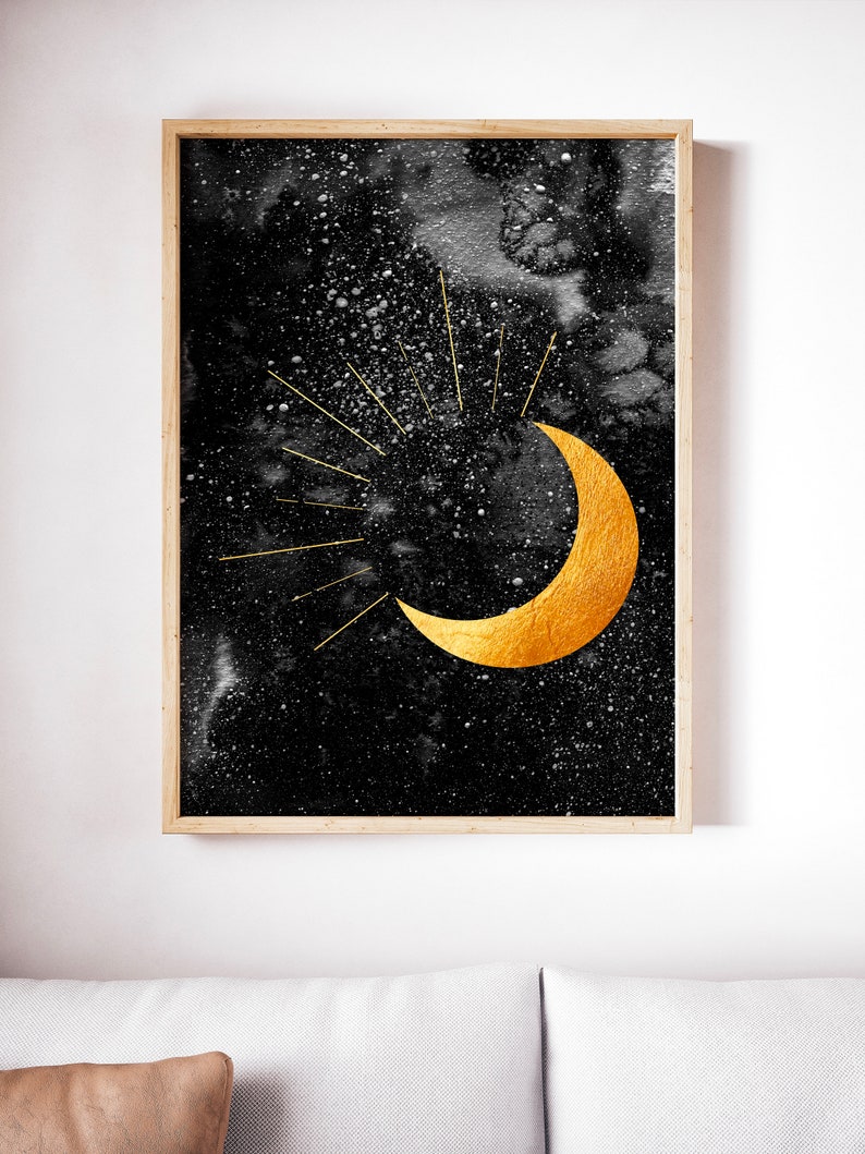 Set of 2 Cosmic Sun and Moon Wall Art Print Home Decor Wall Etsy
