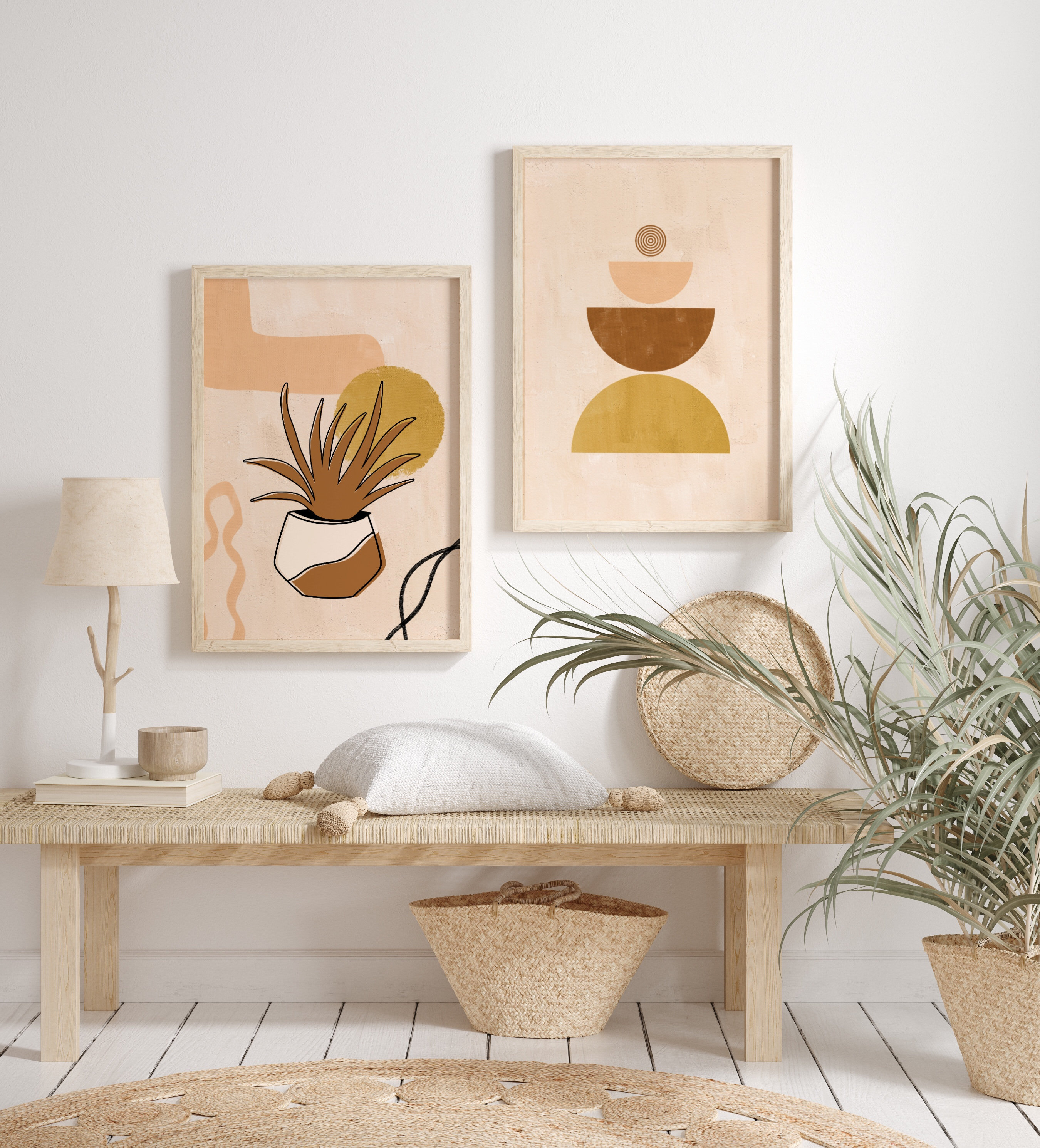 Set of 2 Earth Tone Botanical Abstract Wall Art Earth Tone Etsy