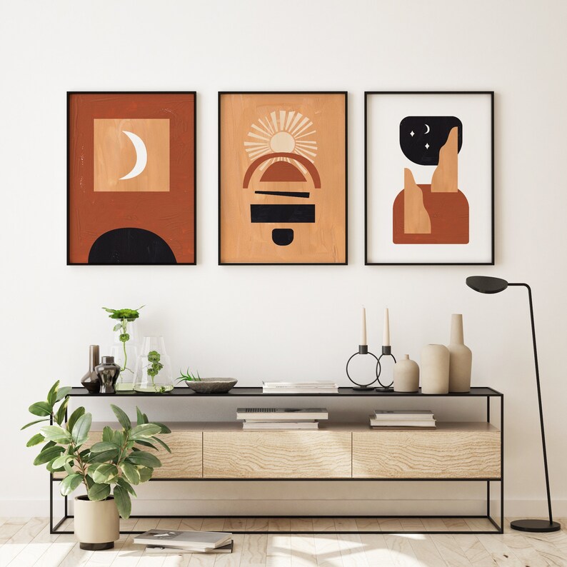 Set of 3 Abstract Earth Tone Wall Art Wall Décor Geometrics Etsy