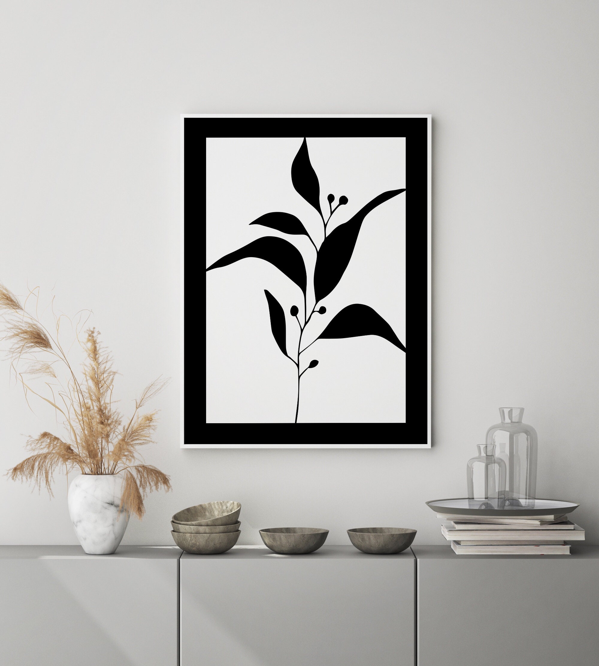 Set of 3 Botanical Silhouette Wall Prints Abstract Leaf Art | Etsy