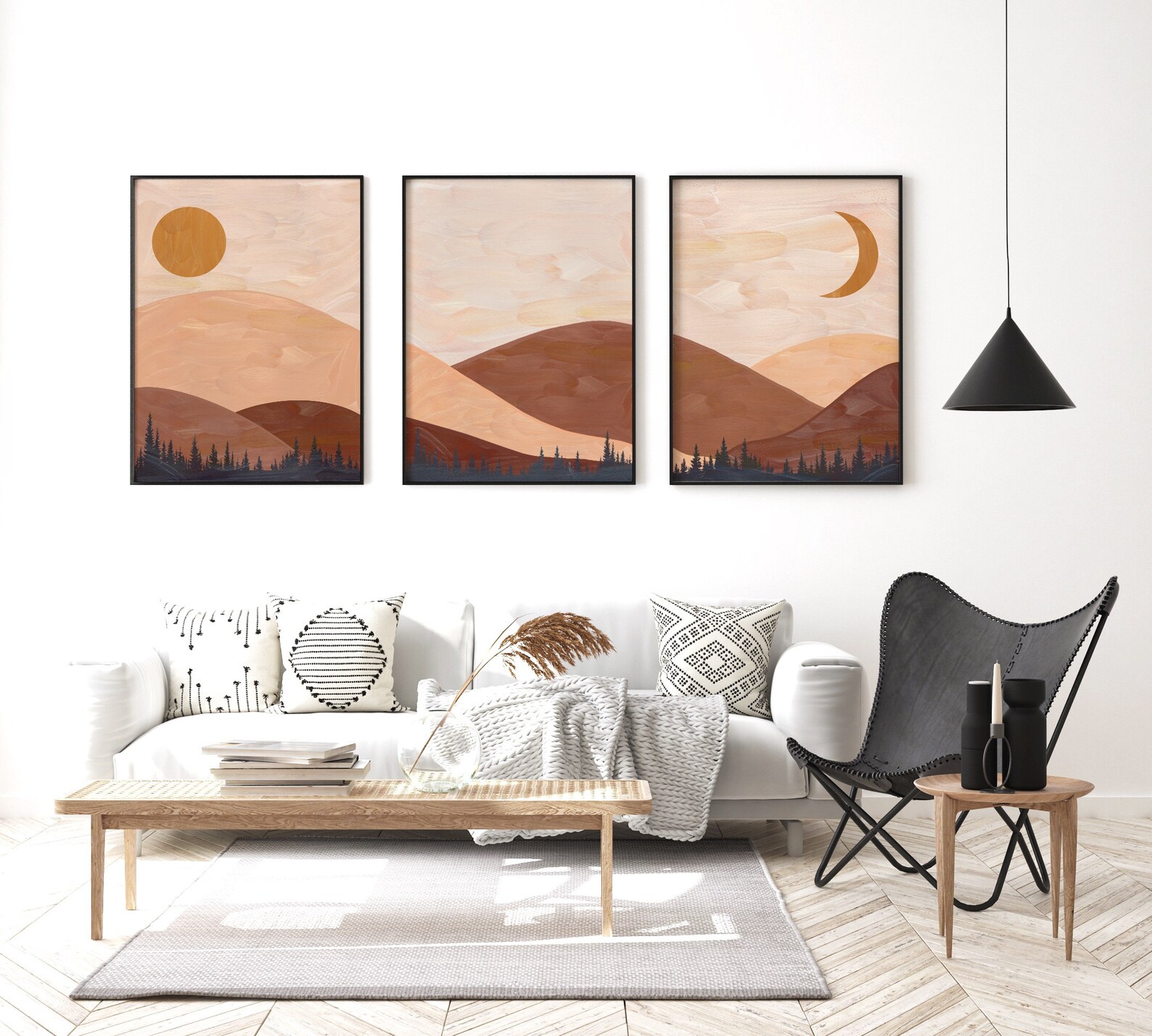 Set of 3 Boho Landscape Wall Art Boho Abstract Landscape Etsy