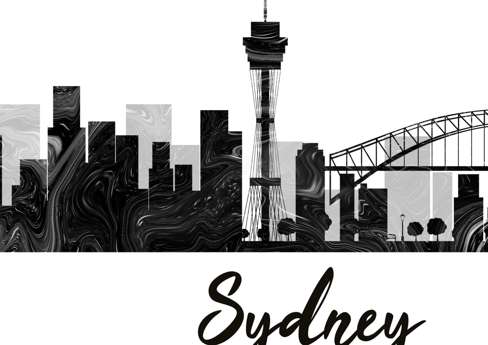 Sydney Silhouette City Skyline Wall Art Cityscape Wall Print Etsy