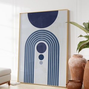 Set of 3 Blue Mid Century Modern Abstract Wall Art, Mid Century Art ...