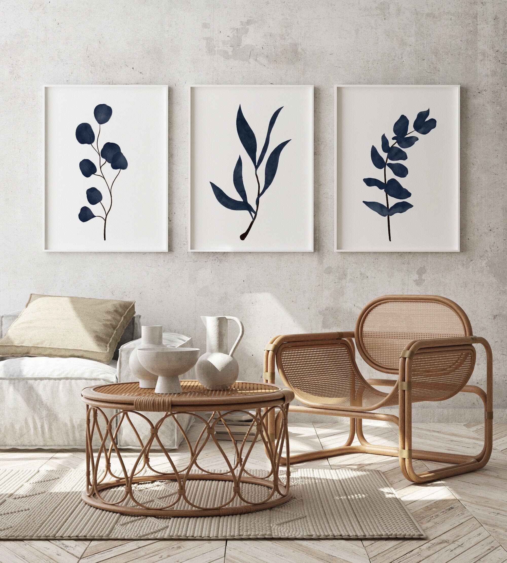 Set of 3 Blue Botanical Wall Art Prints Wall Decor Olive Etsy