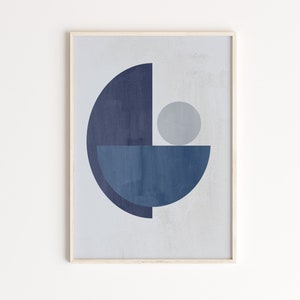 Set of 3 Blue Mid Century Modern Abstract Wall Art, Mid Century Art ...