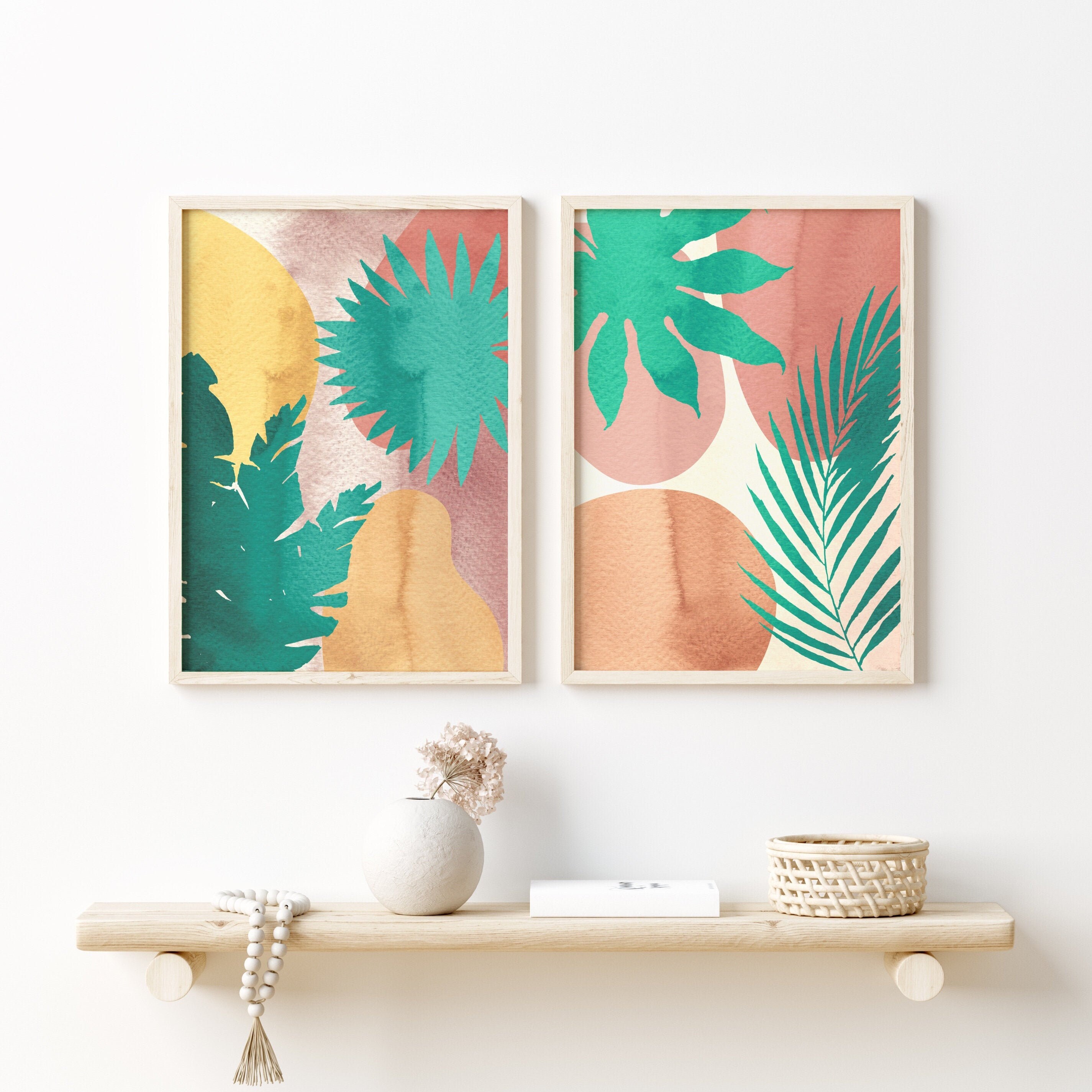 Set of 2 Tropical Abstract Wall Decor Botanical Wall Art Etsy