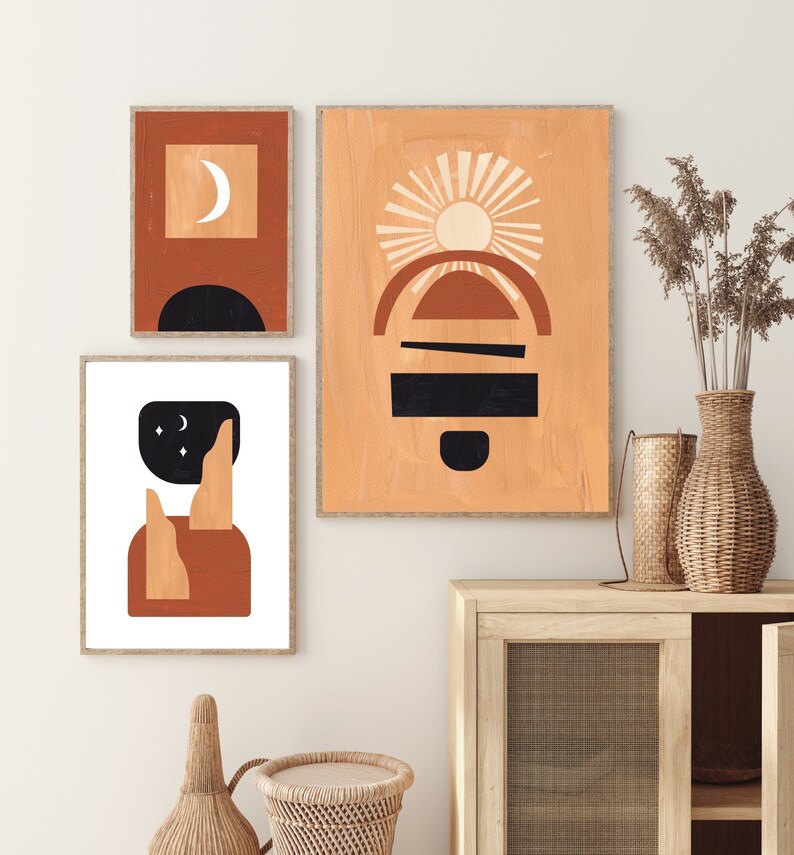 Set of 3 Abstract Earth Tone Wall Art Wall Décor