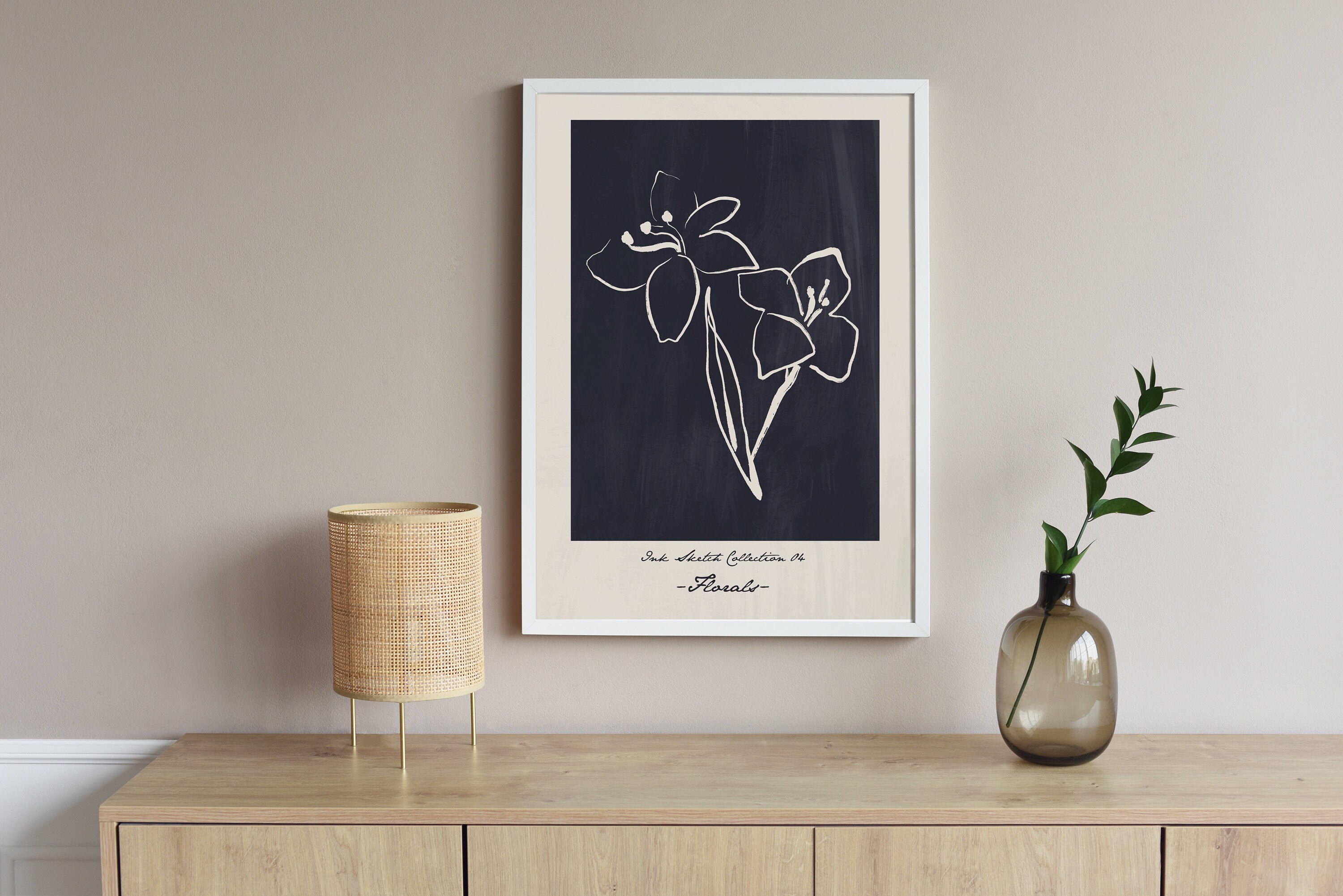 Floral Sketch Ink Collection Wall Art Floral Sketch Wall Etsy