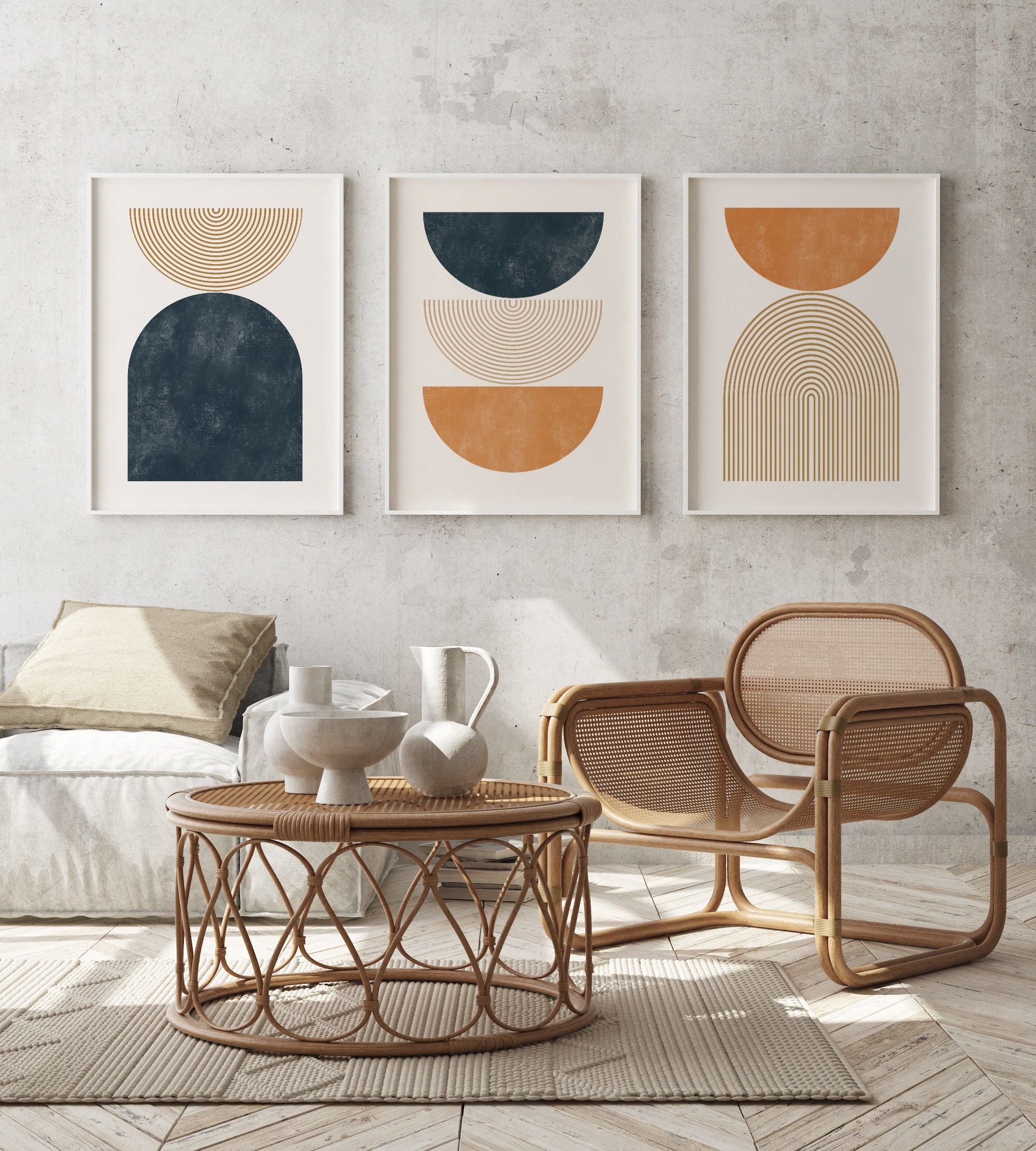 Neutral Abstract Art Set Of 3 : Contemporary Scandinavian Style Wall