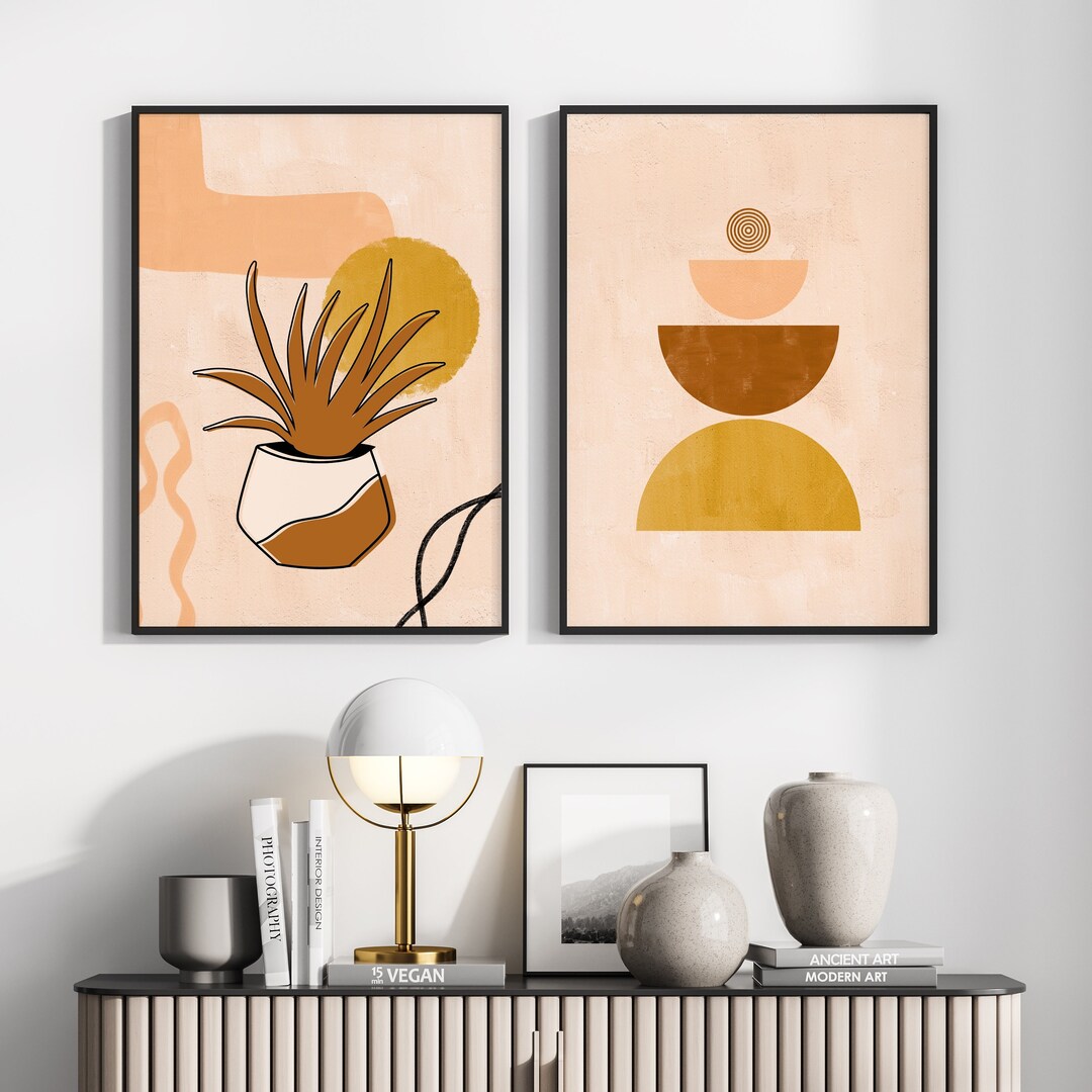 Set of 2 Earth Tone Botanical Abstract Wall Art Earth Tone - Etsy