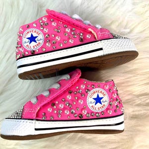 Bling Baby Pink Gegensatz Größe 3 Custom Krippe Schuhe mit Perlen und Kristallen Baby Mädchen Sparkle Geschenk