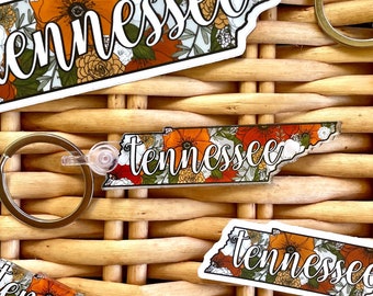 Tennessee Orange and White Floral Acrylic Keychain