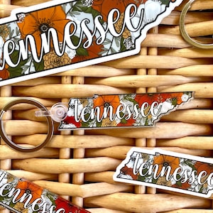 Tennessee Orange and White Floral Acrylic Keychain