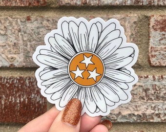 Tennessee Orange and White Tri-Star Flower Waterproof Vinyl Sticker | Matte Bumper Sticker