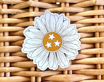 Tennessee Orange and White Tri-Star Flower Weatherproof Car-Grade Magnet, 3in