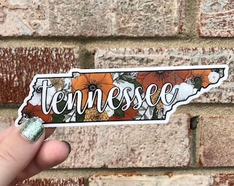 Tennessee Orange and White Floral Waterproof Vinyl Sticker | Matte Bumper Sticker, Matte Laptop Sticker