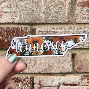 Tennessee Orange and White Floral Waterproof Vinyl Sticker | Matte Bumper Sticker, Matte Laptop Sticker