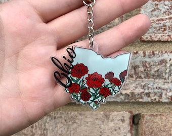 Ohio Scarlet Carnation State Flower Acrylic Keychain