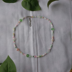 Pastel Fairy Nature Pink Green White Beaded Choker Necklace