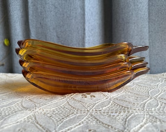 Vintage Amber Glass Banana Boat Sundae/ Pratos de sorvete 1960