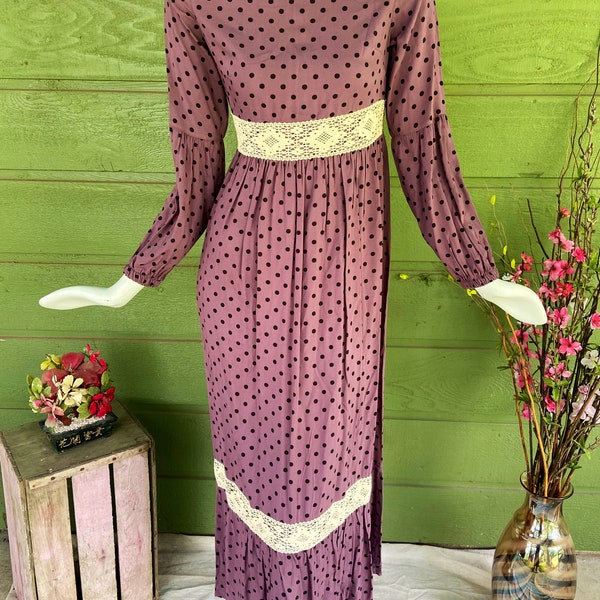 Purple Polka Dot Maxi Dress with Lace Bands