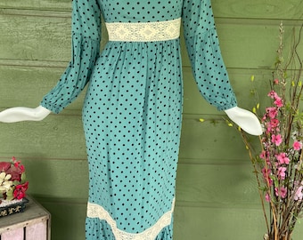 Teal Polka Dot Maxi Dress with Lace Bands