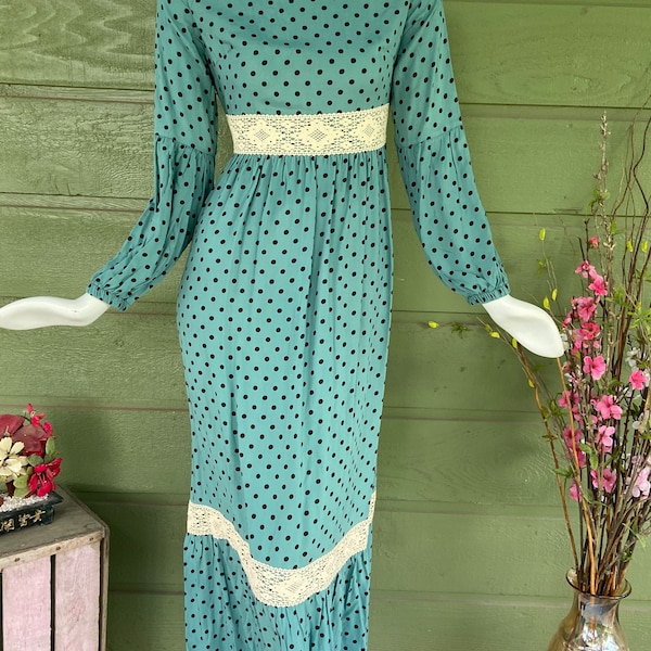 Teal Polka Dot Maxi Dress with Lace Bands