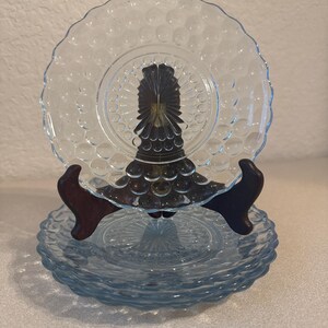 Vintage Anchor Hocking Bread and Butter  Blue Bubble Plates- Set of 4