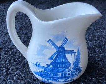 Vintage Blue and White Windmill Pitcher by McCoy