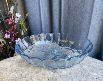 Fruteira oval vintage em vidro Indiana azul claro