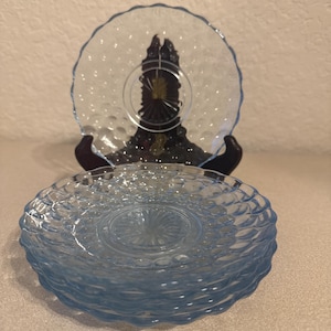 Vintage Anchor Hocking  Blue Bubble Pattern Saucers- Set of 5