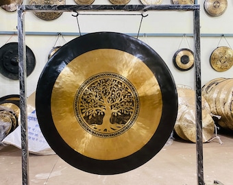 Extra large gong -Tree of Life engraved super fine Gong- Deep resonating Sound Vibration Gong - Handmade Chau Gong&quot;hand made gong from Nepal