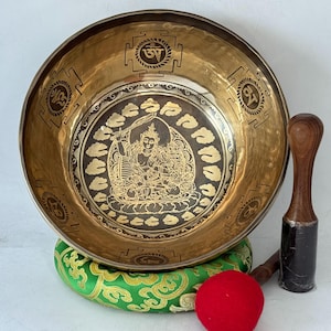 12 inches Handmade Tibetan singing bowl- Adorned with goddess, Yantras and Mantras-Made in Nepal- Perfect for healing and meditation