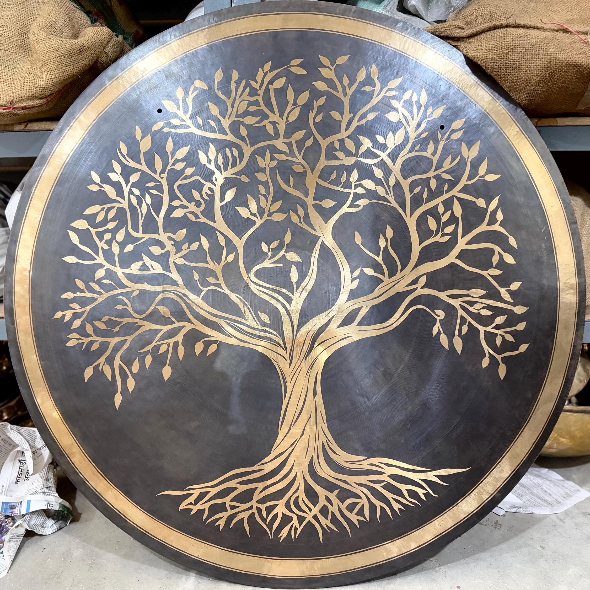 35cm-100cm Tree of life Flat Tibetan Gong-Lightweight-Deep resonating quality-Fancy design-Best experience for spiritual practice-Premium