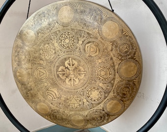 Large Special Flower Of Life Carve Gong From Nepal-Extra Large Meditation Gong-Deep Resonating Gong for Bath Session