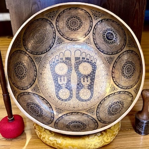 Large Mandala Feet Singing Bowl: Deep Resonance, Handmade in Nepal (15-24 inches)