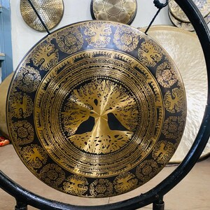 35cm to 100cm large Tree of life Tibetan Gong-Produces deep resonating healing sound vibrations-Made in Nepal-Premium Hand beaten gong-