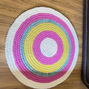 Handmade Rainbow Felt Ball Rug: New Zealand Wool Kids Room Decor